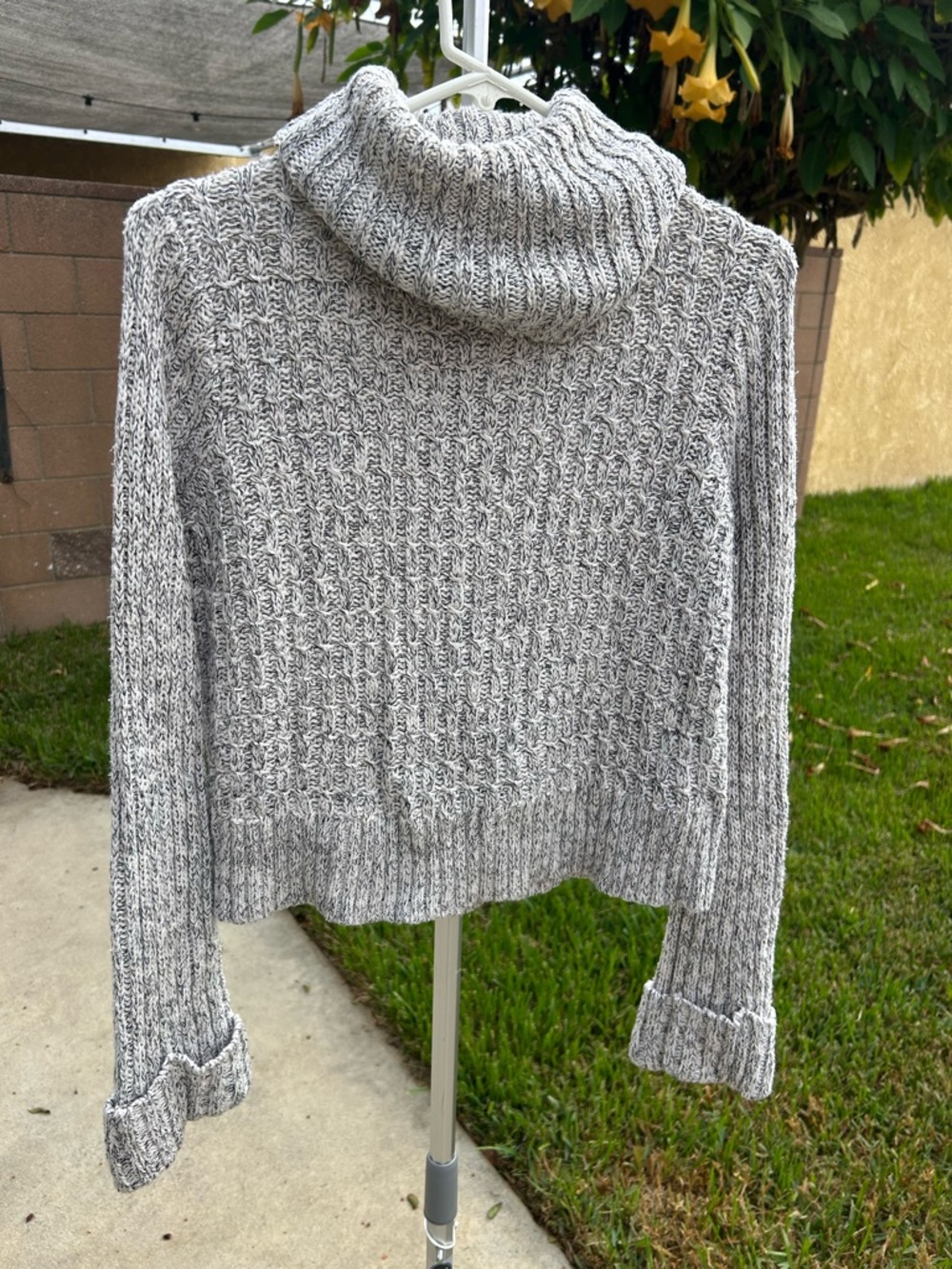 Free People Gray Marled Cropped Turtleneck Sweater